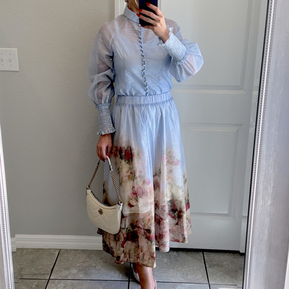 Midi skirt with blouse, floral print